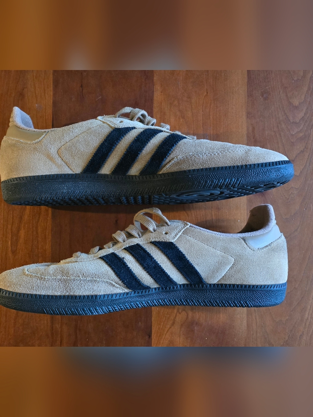 Adidas, Samba - Men's Size11.5, Suede Sneaker in Beige with Black Stripes